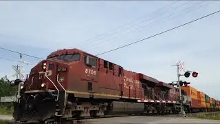 A fast CP intermodal train just outside of Thunder Bay ON.