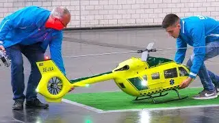 HUGE RC MODEL HELICOPTER IN ACTION!! BIG REMOTE CONTROL HELI INDOOR FLIGHT EC-145
