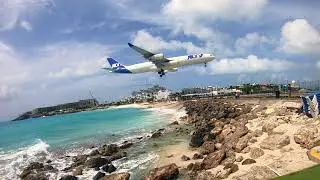 St. Maarten's Airport Beach - Air France Airbus A340 Landing  - HQ GoPro 6
