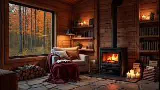 Cozy Autumn Cabin Ambience 🍁Candlelight,Crackling Fireplace&Soft Symphony for Sleep,Study&Relaxation