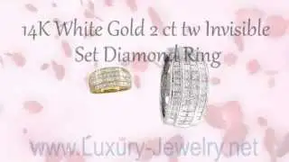 14K White Gold 2 ct tw Invisible Set Diamond Ring