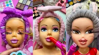 ASMR Satisfying with Unboxing & Review Mannequin head  Makeup Pink Bratz Skincare Sounds Video Fast