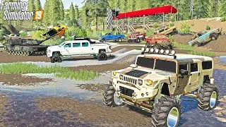 MUDDING MADNESS: LIFTED HUMVEE + LIFTED DIESEL TRUCKS | MUD PIT | FARMING SIMULATOR 2019
