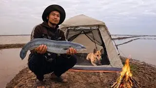 Overnight survival fishing camp with my dog