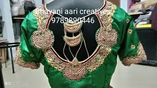 #Diwalispecial-Green&ColourWorkBlouseDesigns@Aari embroideryclasses @Bhavani aari creatives#298#