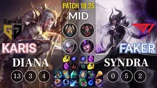 GEN Karis Diana vs T1 Faker Syndra Mid - KR Patch 10.25
