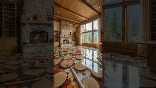 Incredible Log Slice & Autumn Leaf Epoxy Floor! 🍂 #interiordesign #homedesign #epoxy #floor