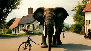 Elephant pushing a bicycle  -AI video - virtual reality - deep fake - Luma - Dream Machine