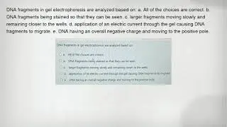 DNA fragments in gel electrophoresis are analyzed based on: a. All of the choices are correct. b. DN