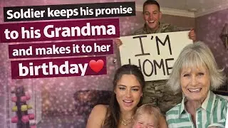 Soldier comes home early from deployment to surprise his grandma on her birthday!🎉🎂🥳
