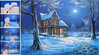 ❄️ Ночная зима ❄️ Рисование акрилом. Мастер-класс. Искусство. Живопись