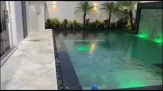 Green Bali pool tile combination with Black Lava exported by Piscina Hijau, #pooltile #pedrahijau