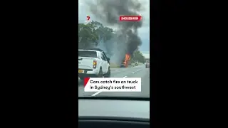 Cars catch fire on truck at Ingleburn in Sydney's southwest