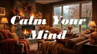 Autumn Evening Jazz | Sound of Rain | Cozy Fireplace Ambience