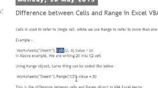 Difference between Cells and Range in Excel VBA Macro