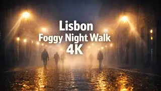 Lisbon Winter Fog Walk 4K – Moody Night Streets, Soft Lights & Calm Atmosphere