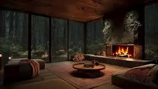 Heavy Rain & Fireplace Sound | Cozy Living Room for Deep Sleep, Stress Relief & Relaxation