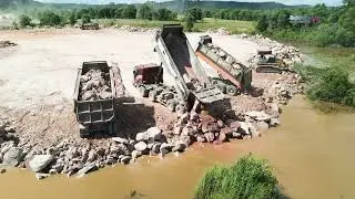 Wonderful Large Landfill Task! Move On Stone Using Heavy Bulldozers Team With Dump Trucks Process