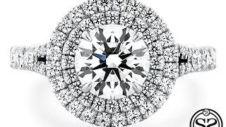 Custom Double Halo Split Shank Engagement Ring