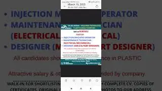 #gulf job Mainuddin #Plastic company requirements #injection machine operator #plastic factory job