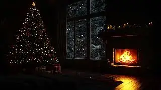 Frozen Winter Storm Beyond the Cabin | Safe Fireplace Warmth for Mental Calm and Deep Night Rest