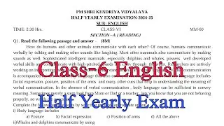 Class-6 English Half Yearly Exam Question Paper / Term-1 Session 2024-25 /PM Shri Kendriya Vidyalaya