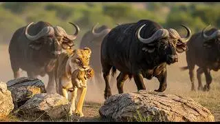 Mother Lioness Saves Her Cub From a Buffalo Attack, Then Hides Her Under a Rock #shorts