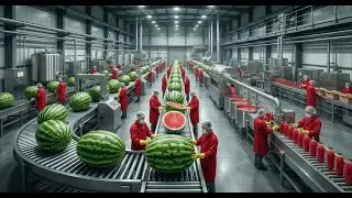 Inside a Modern Watermelon Processing Plant: From Whole Melons to Sweet Red Juice (Full Process)
