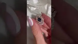 Blue Sapphire & Diamond Flower Unique Engagement Ring Set - Lily #4