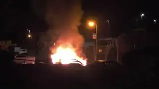 Car on Fire blows up and blows cameraman down