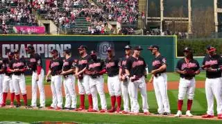 The 2016 AL Champions pennant&nbsp;is raised at Progressive Field