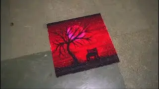 Blood Red Moon In The Night Sky Rangoli | Tree Rangoli | Scenery Rangoli