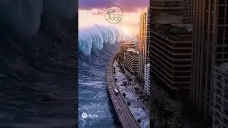 A giant tsunami swallowing a coastal city. #disaster #wildnature #tsunami #bigwaves