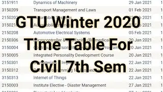GTU Exam News | GTU Winter 2020 Exam Time Table | 7th Sem Civil |