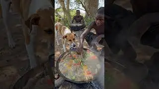 Hadzabe Cooking and Sharing by a Small Fire #Hadzabe #SmallFire #WildFood #PrimitiveCooking