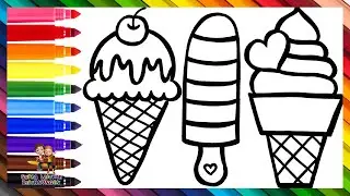 Zeichne und coloriere 3 Eiscremes 🍧🍨🍦❄️🌈 Zeichnungen f&uuml;r Kinder