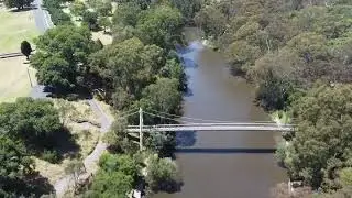 Drone perspective  at  Kanes Bridge,  Yarra Bend Park,  Melbourne， Jan 2023