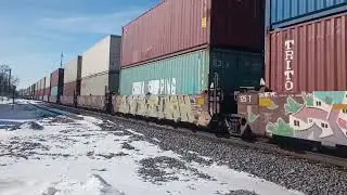 Great K5HL on BNSF 7270 races through downtown Coal City, IL 