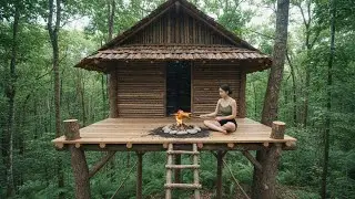 Living in the Forest Alone: Building a Tree Shelter to Survive Nights with Wild Animals