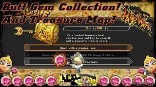 Treasure Map Locked Gold Chest! & My Buff Gem Collection! [Happy Wars]
