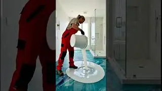 STUNNING 🤩 Bathroom with a Ocean Epoxy Floor #epoxy #renovation #interiordesign