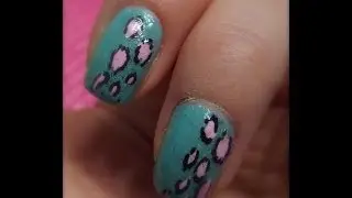 Springtime Blue Nails with Pink Leopard Print