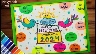Happy New Year Resolution poster drawing /Happy New Year 2024 creative drawing easy and step by step
