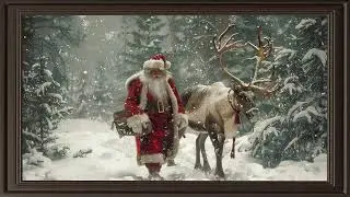Santa and His Reindeer in the Snowy Forest &mdash; Peaceful Christmas Journey, Modena Frame TV Art 8K