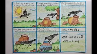 How to draw The thirsty crow story drawing step by step l drawing of The thirsty crow scenery