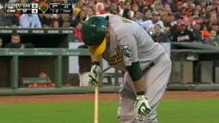OAK@SF: Billy Burns is shaken up after foul tip