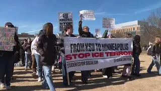 University students in Georgia walk out of class to protest ICE raids and military interventions