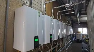 商用熱水器領導者：卓越健身房彰化八卦館，供應19間淋浴間，使用Navien NPE-240S2全預混冷凝式熱水器，5台並聯，跑出150公升的驚人熱水量。#熱水器 #鍋爐 #東湧熱水器 #林內牌熱水器