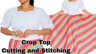 Full circular Umbrella Skirt with Crop Top Cutting and Stitching|Lehenga Crop Top|Skirt with Elastic