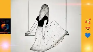 Easy Girl on Swing Drawing || Easy Alon girl Drawing